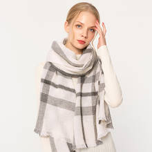 Lenço de lã 100% pura feminino, cachecol quente para outono inverno, xadrez e embrulho para mulheres, grande silenciador, foulard de marca para mulheres, lenços de lã 2024 - compre barato