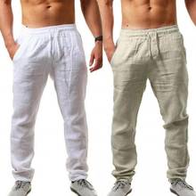 Calça masculina casual esportiva, calça comprida respirável com bolsos elásticos e cordão, estilo fitness, nova moda 2020 2024 - compre barato