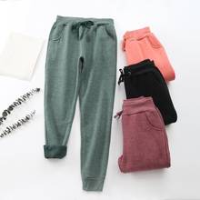 Sporty Women Solid Color Drawstring Ankle Tied Warm Fleece Long Pants Trousers 2024 - buy cheap