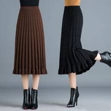 Falda de tubo de punto para mujer, faldas largas y cálidas de cintura alta, estilo coreano plisado, K255, 2020 2024 - compra barato