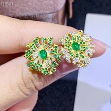 natural green emerald earrings for women jewelry natural gem real 925 silver golden color stud earrings  girl birthday gift new 2024 - buy cheap