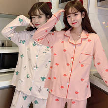 Conjuntos de Pijama de manga larga para Mujer, ropa de dormir con bonito estampado, a la moda, para el hogar, primavera y otoño, 2021 2024 - compra barato