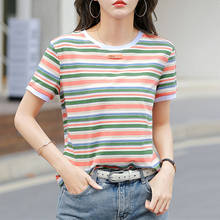 New Fashion Cotton Summer Contrast Stripes Blouses Short Sleeve Shirts For Womens Tops Shirts Women Clothing 2022 Blusas Female 2024 - buy cheap