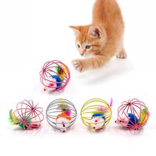 Cute Cat Toy Iron Rolling wire Cage Mouse Feather Plush Interactive Kitten Playing Mice Rat Mice Scratch Ball Pet Supply Product 2024 - buy cheap