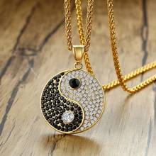 Vnox Black Clear CZ Stones Bagua Yingyang Pendant Gold Tone Stainless Steel Necklaces for Men Collier with 24" Wheat Chain 2024 - buy cheap