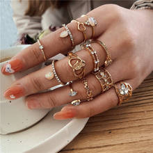 Anéis de coração vazados geométricos femininos, conjunto boêmio de cor dourada vintage oval para presente com anel 2021 2024 - compre barato