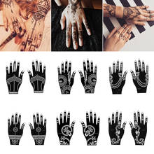 1 pares de tatuagem estêncil de henna, etiqueta temporária mão decalque mehndi estilo indiano, kit de pintura, ferramenta diy, suprimentos de arte corporal 2024 - compre barato
