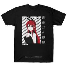 Camiseta negra de Mai Sakurajima para hombres, camisa de Manga de Anime, Seishun Buta Yarou Wa, de algodón con cuello redondo, camisetas de Hip Hop 2024 - compra barato