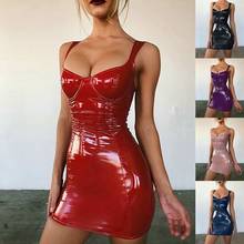 Sexy Backless Club Party Short Dress Women Latex Faux Leather Bodycon Mini Dress 2020 Sleeveless Strap Sexy Club Dress vestido 2024 - buy cheap