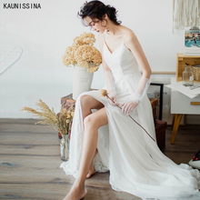 Kakissina-Vestido de novia de talla grande para playa, prenda de boda con cuello en V, sin mangas, de corte en A, sencilla, Sexy, con espalda descubierta 2024 - compra barato