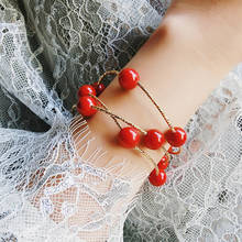 Pulsera de cuentas Rojas elásticas de tres cerezas coreanas, brazalete de cuentas rojas de las famosas de Internet, transmisión en vivo, mismo párrafo 2024 - compra barato