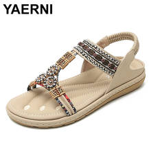 YAERNI Women's Sandals Fashion Rhinestone Design Sandals Sewing Soft Comfortable Paltform Shoes Elastic Band Sandals Summer 2024 - buy cheap