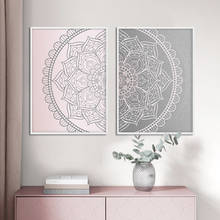 Gradiente rosa cinza mandala abstrato cartaz da lona boho arte da parede impressão pintura decorativa imagem moderna sala de estar decoração 2024 - compre barato
