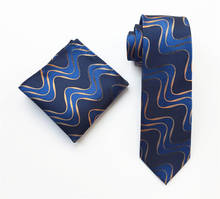 Gravata de personalidade com listras do pescoço masculino, conjunto de gravatas azul com bolso quadrado 2024 - compre barato