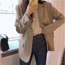 GOOHOJIO 2020 New Single-breasted Vintage Blazers Women Autumn Pocket Blazer  Women Jackets Solid Color Oversized Ladies Coats 2024 - buy cheap