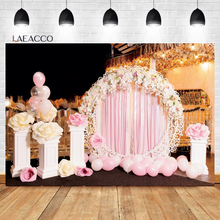 Laeacco-fondos fotográficos personalizados para fiesta de cumpleaños, telón fotográfico de princesa con escena rosa, globos y flores, póster 2024 - compra barato