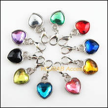 Fashion 10Pcs Dull Silver Plated Retro Mixed Acrylic Heart With Lobster Claw Clasps Charms 12.5x16.5mm 2024 - buy cheap