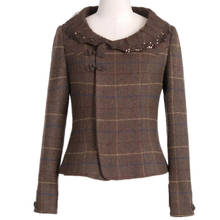 plus size 3XL!vintage plaid woolen short coat women lace o-neck long sleeve slim jacket 2024 - buy cheap