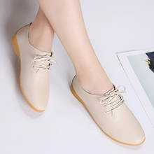 2020 Flat Women Shoes Oxford Ballerina Genuine Leather Shoes Moccasins Lace Up Loafers Luxury Brand Shoes Women Zapatos De Mujer 2024 - buy cheap