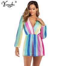 Sexy stripe Sequin Loose Summer Jumpsuit Women V-neck Long sleeve Leotard body club Wear Party playsuit ropa mujer short rompers 2024 - buy cheap