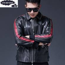 Top Quality Rivet Motorcycle Sheepskin Real Coats Men Short Studded Punk Genuine Leather Bomber Jacket Plus Size 2024 - buy cheap