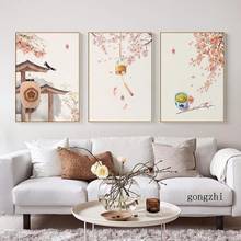 Japanese Style Landscape Posters Cherry Blossoms and Chimes Canvas Painting Prints Wall Art Pictures for Living Room Home Decor 2024 - buy cheap