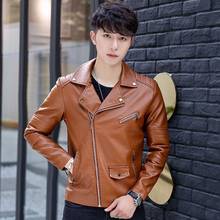 New PU leather male personality zipper leather jacket,fashion youth cycling jacket large size Short leather jacket with side zip 2024 - buy cheap
