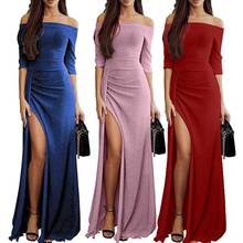 Dress Women' s Sexy Party Prom Sexy Women Solid Color High Split Off Shoulder Half Sleeve Slash Neck Full Length Dress S-XXXL 2024 - buy cheap