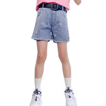 Pantalones vaqueros cortos con perlas para niñas, rasgados, ropa de verano, 6, 8, 10, 12 y 14 2024 - compra barato