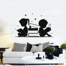 Adesivo de parede infantil para quarto, decoração para meninos e meninas, leitura de livros, estrelas, lua, adesivo de vinil para biblioteca, canto da escola 2024 - compre barato