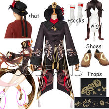 Костюм для косплея Ху Тао Game Genshin Impact, наряды в стиле аниме, костюм на Хэллоуин, карнавал, униформа для женщин, мужчин, девочек, парики и обувь, реквизит 2024 - купить недорого