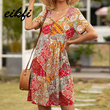 Eikfi-vestido feminino de verão 2021, várias cores, com frente, decote v, manga curta, cintura alta, linha a 2024 - compre barato