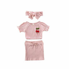 New Summer baby girl clothes cherry decoration top + skirt headband set 3-piece set 2024 - купить недорого