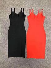 Оптовая продажа; Прямая поставка; Бандажное платье с двойным ремешком и v-образным вырезом; эластичные вечерние платья до колена; облегающее платье; цвет красный, черный 2024 - купить недорого
