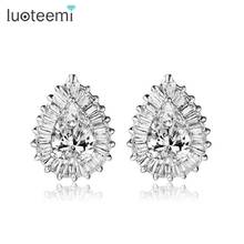 LUOTEEMI Jewelry AAA White Cubic Zirconia Water Drop Shape Stud Earrings for Birde Weddings 2021 Korean Fashion Wholesale Item 2024 - buy cheap