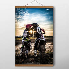 Póster Artístico de pared de Motocross kiss love moto sport sunset, impresiones en lienzo, pinturas de desplazamiento de madera maciza para decoración de sala de estar 2024 - compra barato