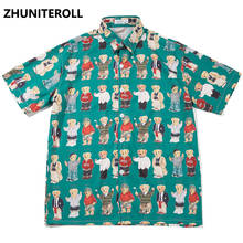 Hip Hop 2021 Vintage Shirt Streetwear Men Funny Cartoon Bear Print Hawaiian Beach Shirt Harajuku Short Sleeve Aloha Shirt Tops 2024 - buy cheap