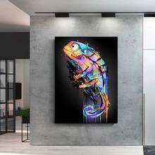Pintura abstrata de tela de animal, arte de parede de camaleão, decoração de casa, posteres e impressões, arte de sala de estar moderna, imagem 2024 - compre barato