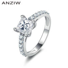 ANZIW-Anillos de Compromiso de Zirconia cúbica AAA + para mujer, 925 anillos de plata esterlina de lujo, 4 puntas, joyería de cumpleaños 2024 - compra barato