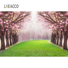 Laeacco-fondo fotográfico de primavera para bebés y niños, telón de fondo con árboles, flores, bosque, hierba verde, camino, parque, escénico 2024 - compra barato