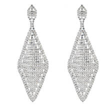 Chran-pendientes largos plateados con forma de rombo para mujer, aretes colgantes con diamantes de imitación, joyería de Boda nupcial, a la moda 2024 - compra barato