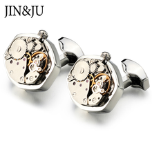 JIN&JU Hot Sale Non-Functional Watch Movement Cufflinks For Mens Silver Color Stainless Steel Cuff Links Guest Wedding Gifts 2024 - buy cheap