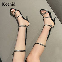 Kcenid-Sandalias de tacón alto con diamantes de imitación para mujer, zapatos de punta abierta con correa y hebilla de cristal, de verano, color negro 2024 - compra barato