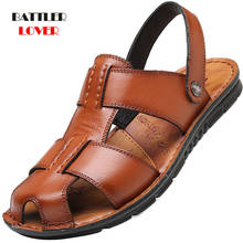 Men Flat Sandals Genuine Leather Flip Flops Classic Roman Outdoor Beach Slipper for Male Casual Non-slip Sandalies Size 38-47 2024 - compre barato