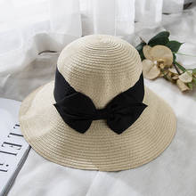Соломенные шляпы с большим бантом для женщин, летняя пляжная Солнцезащитная шляпа с широкими полями, складная Панама, модная женская шляпа с широкими полями 2024 - купить недорого