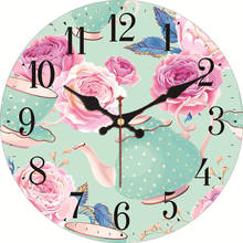 Relógio de parede cozinha francesa do vintage desfrutar chá tempo rosa flora sala estar quarto escritório silencioso não ticking relógio de parede 2024 - compre barato