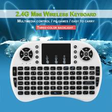 Беспроводная мини-клавиатура с тачпадом, 2,4 ГГц, светодиодная подсветка 3 цветов, перезаряжаемая литий-ионная батарея для ПК, Android TV BOX 2024 - купить недорого