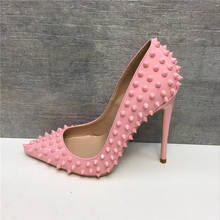 Keshangjia-Zapatos elegantes con remaches para mujer, calzado de fiesta de tacón alto de 12cm, Punta rosa 2024 - compra barato