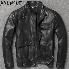 Ayune-Chaqueta Vintage de cuero genuino para hombre, abrigo de piel de cabra para motocicleta, chaquetas y abrigos para primavera y otoño 2024 - compra barato