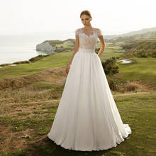 Short Sleeves A-line Lace Applique Wedding Dress with Long Belt Chiffon Outdoor Bridal Dress vestido de novia encaje 2024 - buy cheap